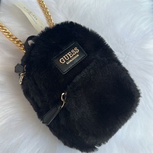 New Guess Evan Faux-Fur Mini Backpack Black